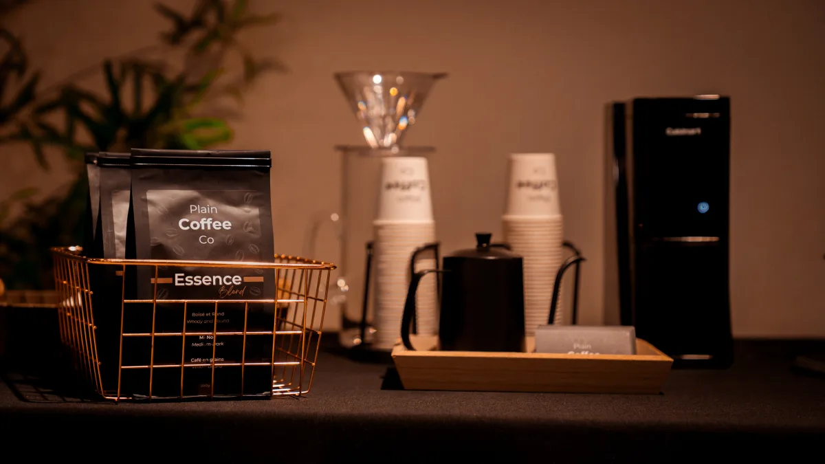 Plain Coffee Co station with pour-over setup