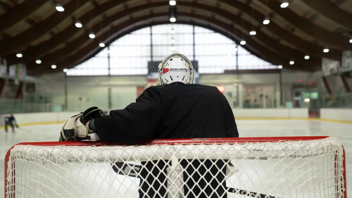 Ice hockey goalie at the net